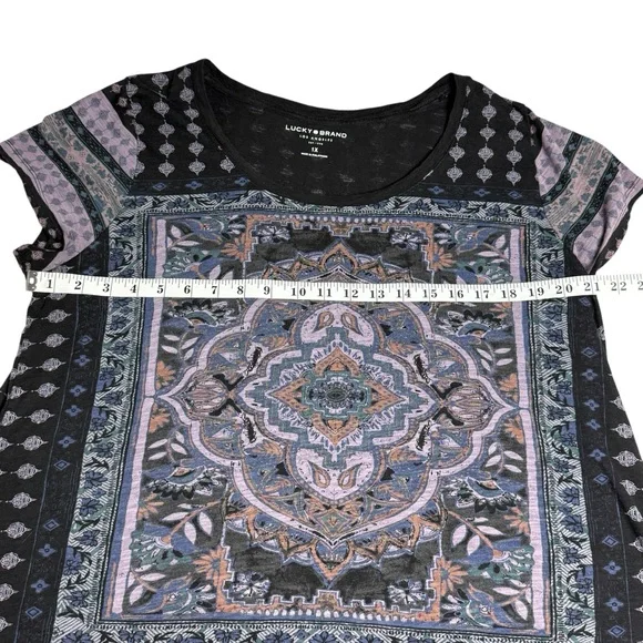 Lucky Brand Boho Tee Persian Carpet Shirt Women’s 1XL Mandala Cap Sleeve Hippie - Picture 6 of 8